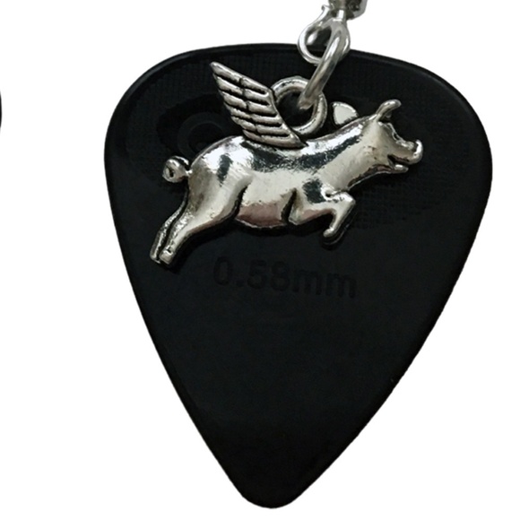 π
ΊHAND Crafted Drop Earrings When Pigs Can Fly Repurposed Guitar Picks - Picture 3 of 6